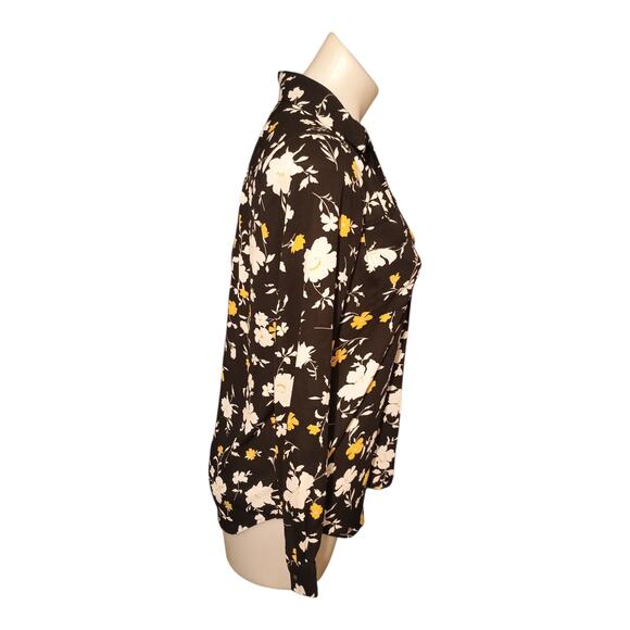 Ann Taylor Women's Petite Black Floral Print Chiffon Pockets Tunic Size XSP - Picture 2 of 10